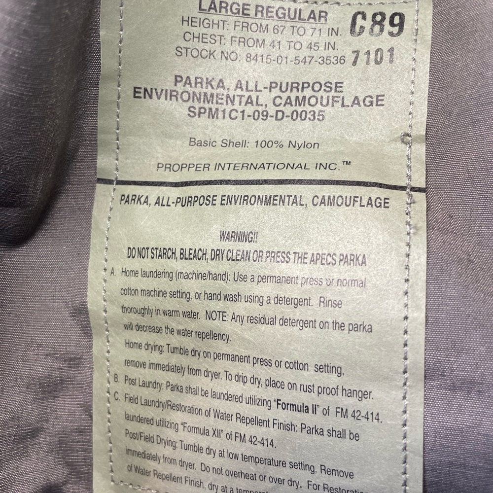 New Military Men’s Large Regular Parka Hooded Jacket  Environmental Camouflage! - Picture 6 of 9